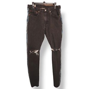 Levi's Jeans Mens 34 Lo-Ball Big E Stacked Slim Tapered Logo Distressed Black